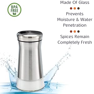 Salt and Pepper Shakers - Stainless Steel and Glass Set