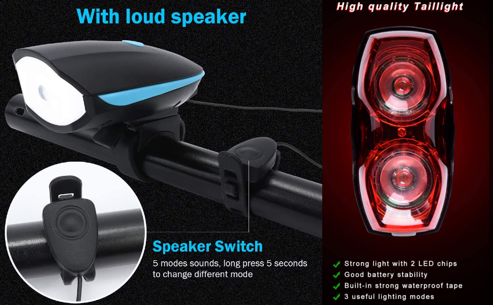 Bulfyss Combo of USB Rechargeable Bike Front Horn and Light 120 DB with