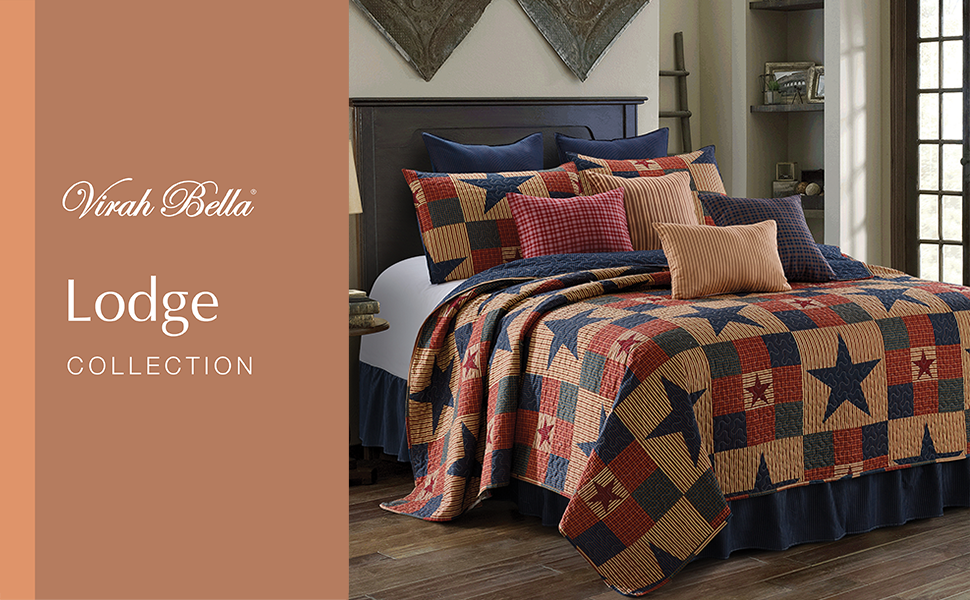 Quilt Bedding Set in Full/Queen by Virah Bella Mountain Cabin Blue Printed