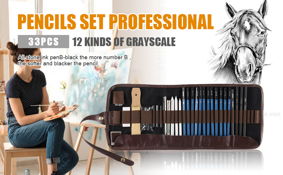 Professional Sketch & Drawing Art Tool Kit Pencil Graphite Pencils