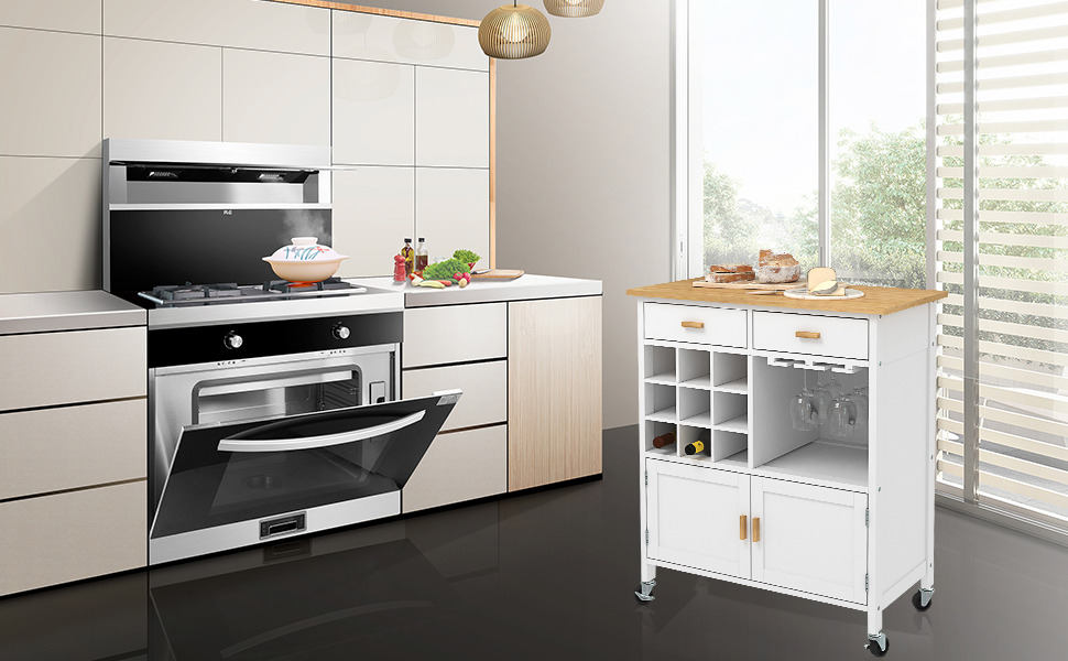 mecor 2021 New Kitchen Utility Island Cart w/Wood Top