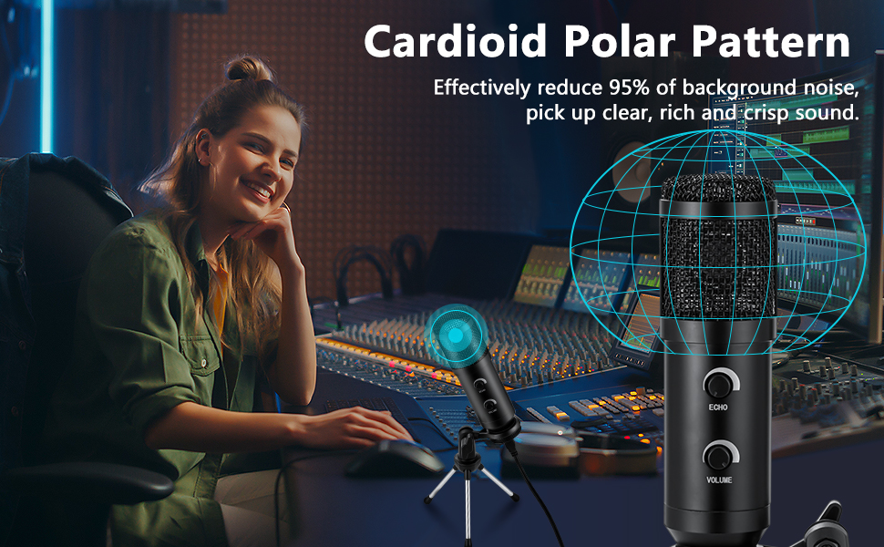 Microfone condensador de padrão polar cardioide para computador