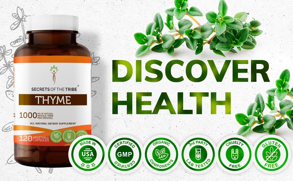 Thyme 120 Capsules, 800 mg, Organic Thyme (Thymus Vulgaris