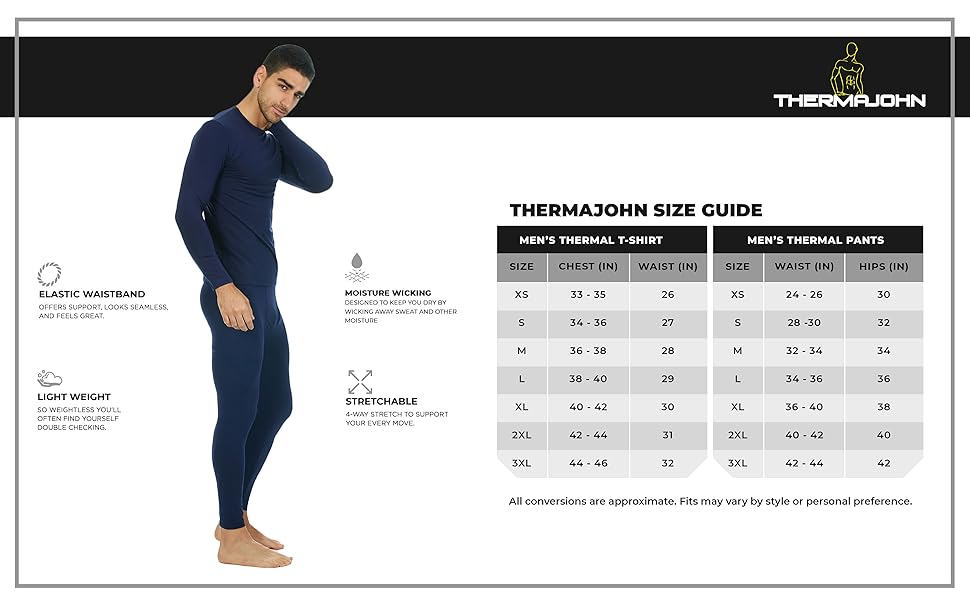 Thermajohn Size Chart