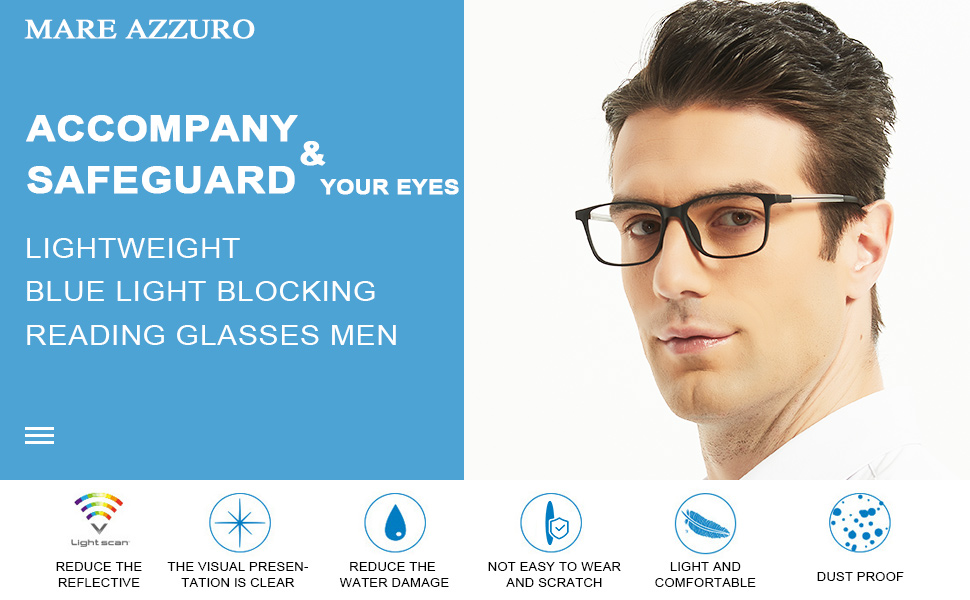 MARE AZURO blue light blocking reading glasses men lightweight designer computer readers