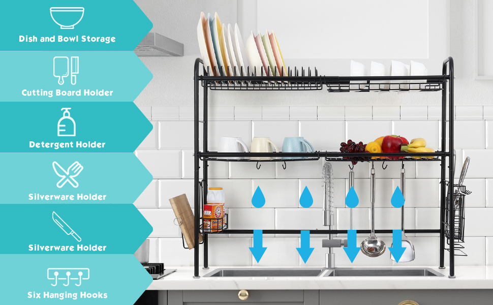 NEX Dish Rack Over The Sink, 2 Tier Large Dish Drainer