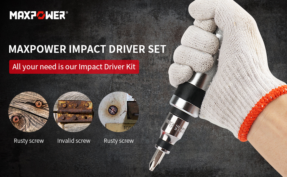 Impact Screwdriver Set, MAXPOWER 8PCs Reversible Manual Hand Impact