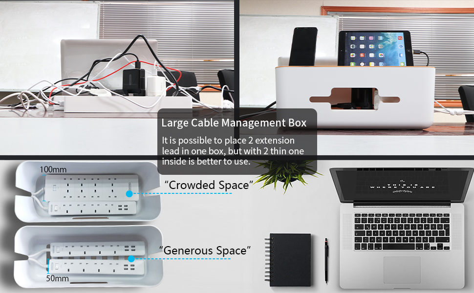 Cable Tidy Box Large 43x18x16cm for Storage Extension Lead, Management