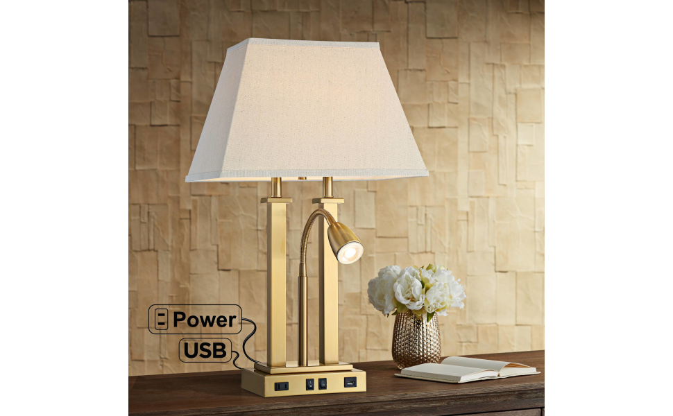 Deacon Modern Desk Table Lamp with USB and AC Power Outlet in Base LED