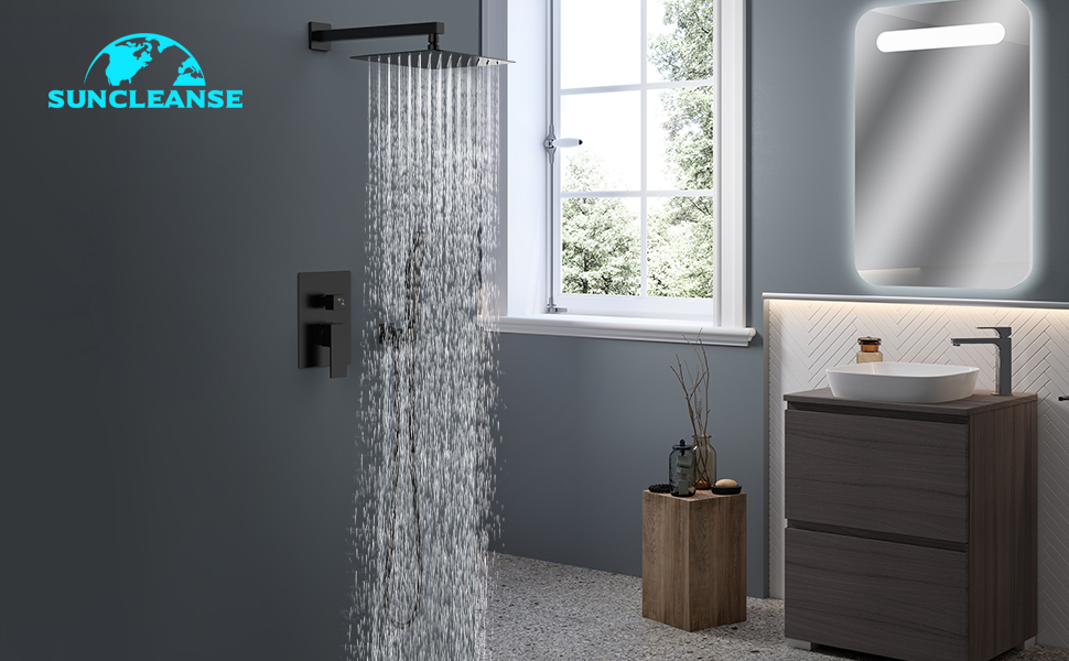 SunCleanse Shower SystemWall Mounted Shower Faucet Set with Rain Shower Head, Handheld and