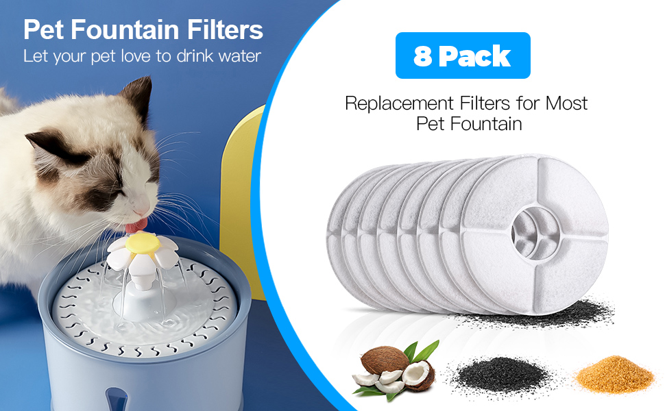 LISM Cat Water Fountain Filter Replacement, 8 Pack Cat