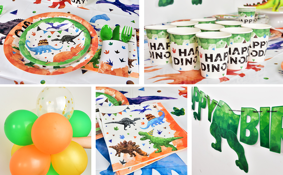 watercolor dinosaur party supplies