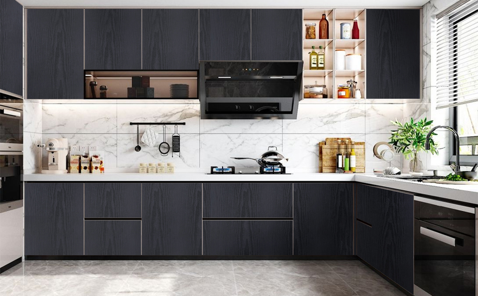 Hode Black Wood Grain Paper Self Adhesive Wallpaper 45cm X 200cm Sticky