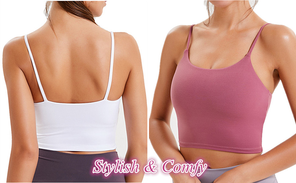 Burpada Women Longline Padded Sports Bra, Strappy Crop Tank Tops Wireless Cami Shirt Fitness Yoga Workout Running 10 Yoga Padded Sports Bra cami with in bra longline sports bra workout exercise bras Crop Tank Tops