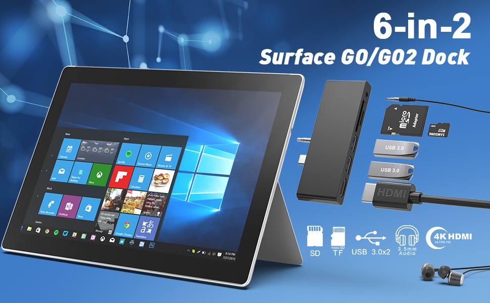 Surface Go Dock for Surface GO/GO 2 Hub Docking Station, 6 in 1
