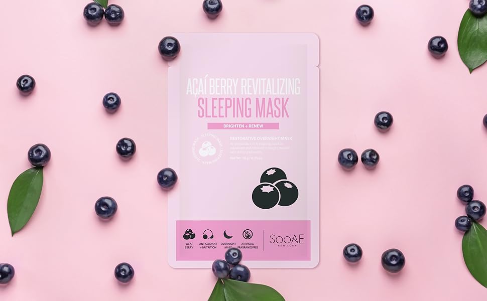 Soo'AE Acai Berry Revitalizing Sleeping Mask Skincare Brightening & Renew [Pack of