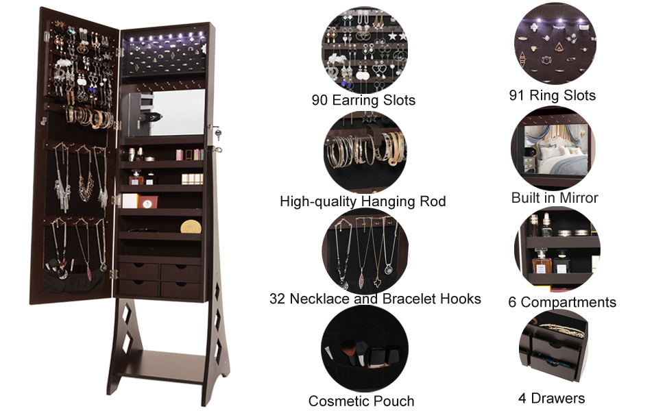 STANDING MIRROR jeweley cabinet with drawers