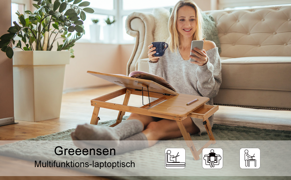 Laptop table, side table, notebook table, bamboo bed table