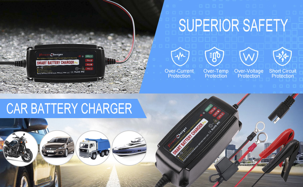 LotFancy 12V 5A Battery Charger, Automatic Smart Trickle Charger