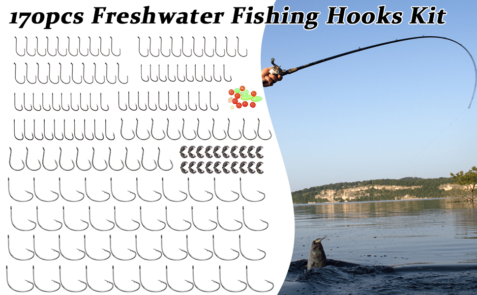 170pcs Fishing Hooks Weights Kit, Fishing Circle Hooks Octopus