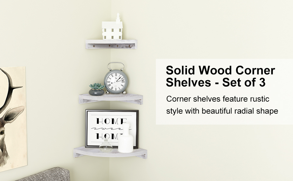 OROPY 3 Tier Radial Corner Shelves for Wall, Solid Wood Floating Corner
