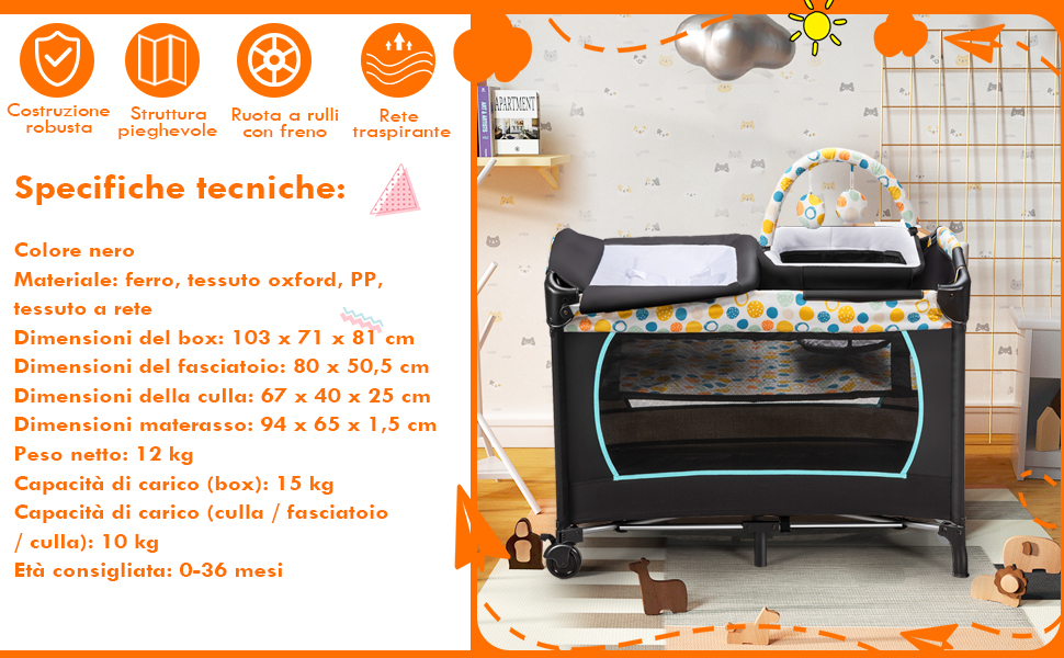 4 In 1 Culla Da Viaggio Lettino Per Neonati Box Portatile, Pieghevole Con Ruote E Materassino, Borsa Di Trasporto E Giochi Inclusi, Blu 14 1