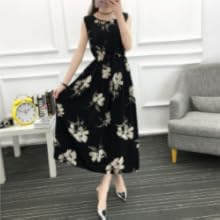 Nibunuichi Style Women's 1/2 Style Floral Print Sleeveless Beautiful Maxi Long Dress
