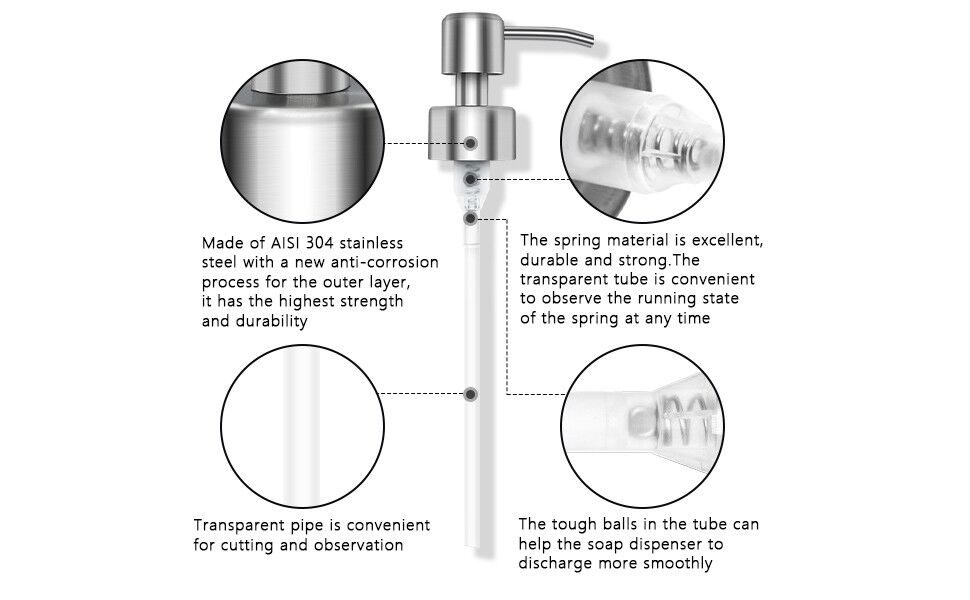Soap Dispenser Pump Replacement, 304 Stainless Steel Hand