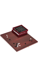 Folding Dark Cherry Pattern Go Game Set Board w/ Double Convex Stones
