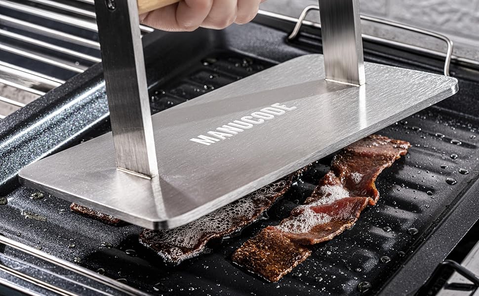 Manucode Stainless Steel Bacon Press, HeavyDuty Grill