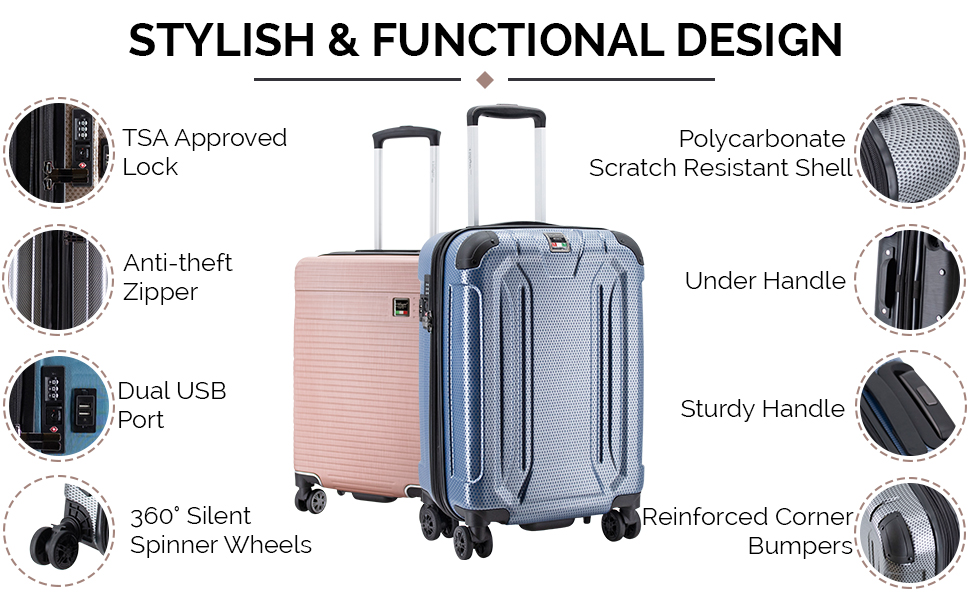 Villagio Hardside Luggage Set 3Piece Hardshell Luggage