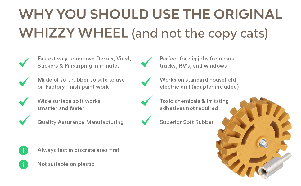 Whizzy Wheel Car Decal and Sticker Remover Tool with Drill Adapter Kit