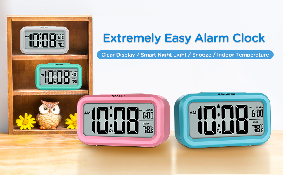PEAKEEP Smart Night Light Digital Alarm Clock with Indoor