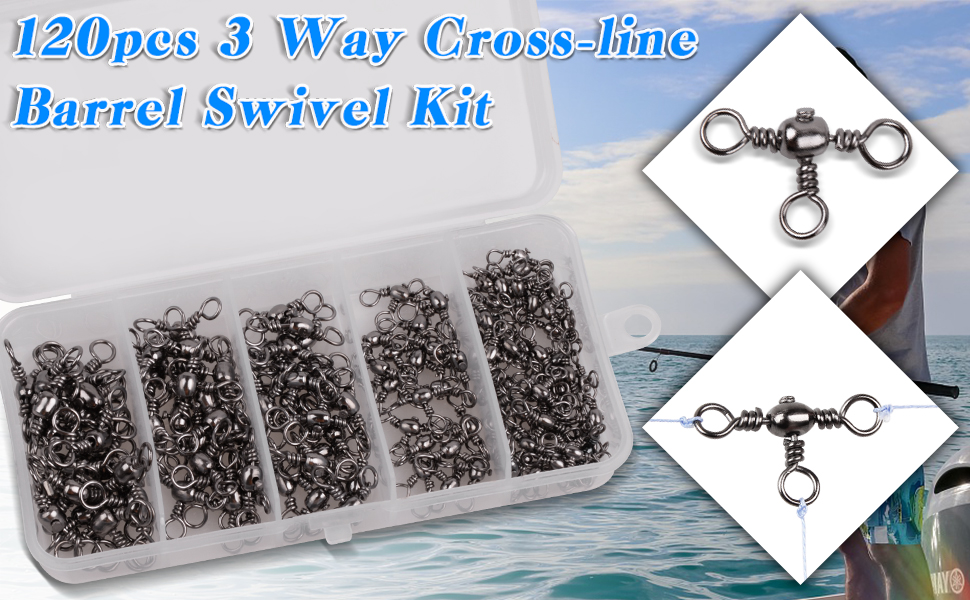 Fishing Swivels 3 Way Swivels Kit, 100pcs Crossline Three