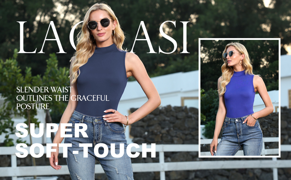 LAOLASI Women's Turtleneck high neck Sleeveless Slim Fit Casual Sexy Basic Extender Bodysuit