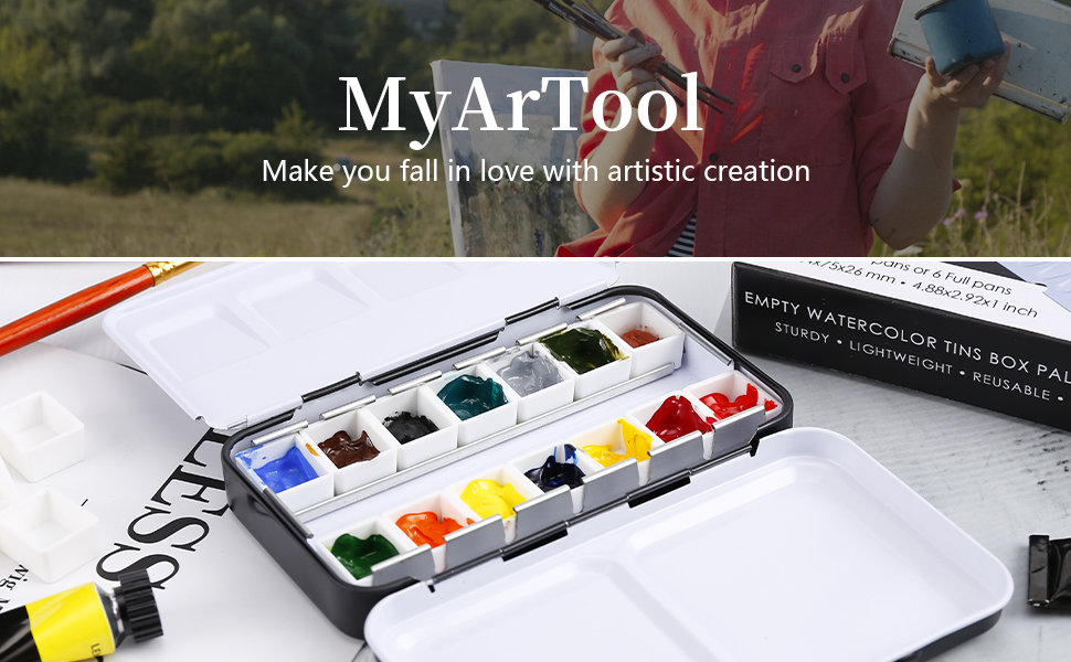 MyArTool Empty Watercolor Palette, Metal Empty Watercolor Tin Palette