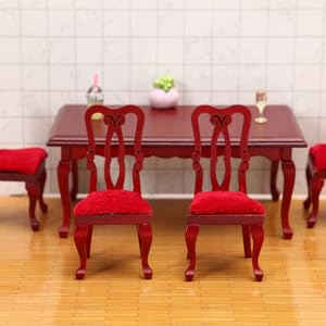 NUOBESTY Miniature Dining Table and Chair Set, Wooden Dollhouse Furniture Table and Chair Mini Furniture Accessories for Dollhouse Decor- 1/12 Scale 13 12