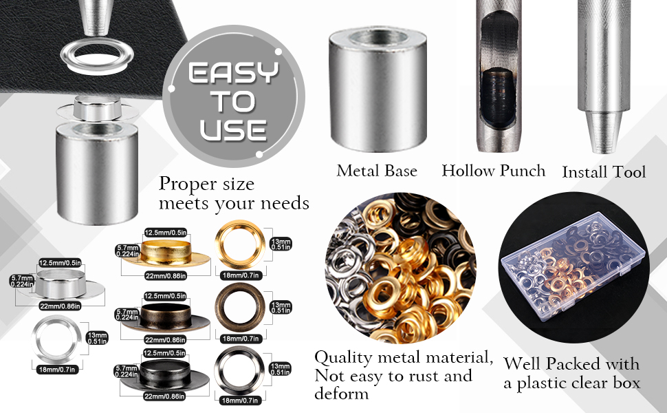 1/2inch Grommet Kit 100 Sets Grommets Eyelets with 3 Pieces