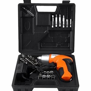 45 Pcs Recharageble Drill And Screwdriver 7 KOMTO 45 PCS Cordless Drill and Screw Driver, Rechargeable Screw Driver  with LED Light (Orange)