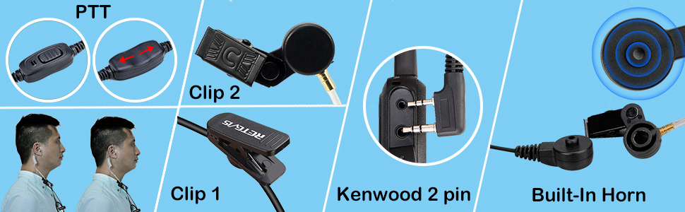 Retevis Acoustic Tube Walkie Talkie Earpiece with Mic, Coil, 2 Pin, for RT22 RT68 RT21 H-777 RT27 RT86 RB26 RB89, Compatible with pxton SAMCOM Kenwood Two-Way Radio, 2 Way Radio Earpiece(2 Pack) 26 Walkie Talkies Earpiece Features
