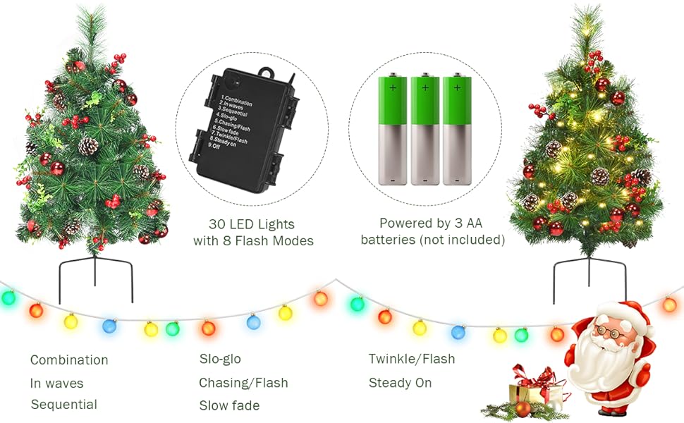 GOFLAME Set of 2 29" PreLit Outdoor Pathway Christmas Tree