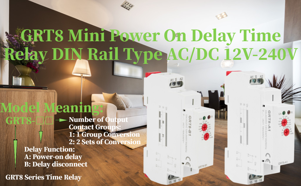 AC/DC 12V〜240V GRT8-B1 ミニ電源オフ遅延時間リレー GRT8-B1 AC/DC 12V~240V Delay Time Relay Mini Power Off Delay