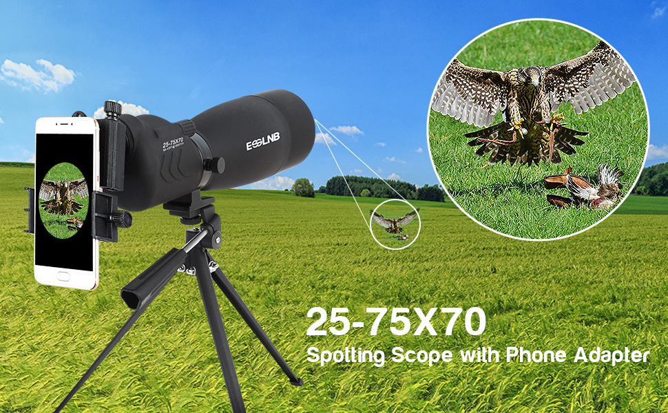 ESSLNB Spotting Scope with Tripod Cell Phone Adapter 2575 X 70 BAK4