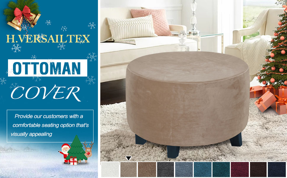 H.VERSAILTEX Round Ottoman Slipcover Ottoman Covers
