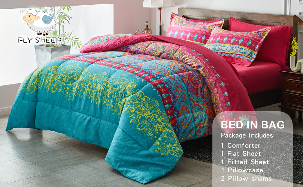 Flysheep Boho Bed in a Bag 6 Pieces Twin Size, Colorful