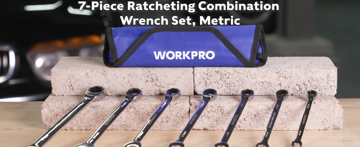 WORKPRO 7-Piece Ratcheting Combination Wrench Set, 72 Teeth
