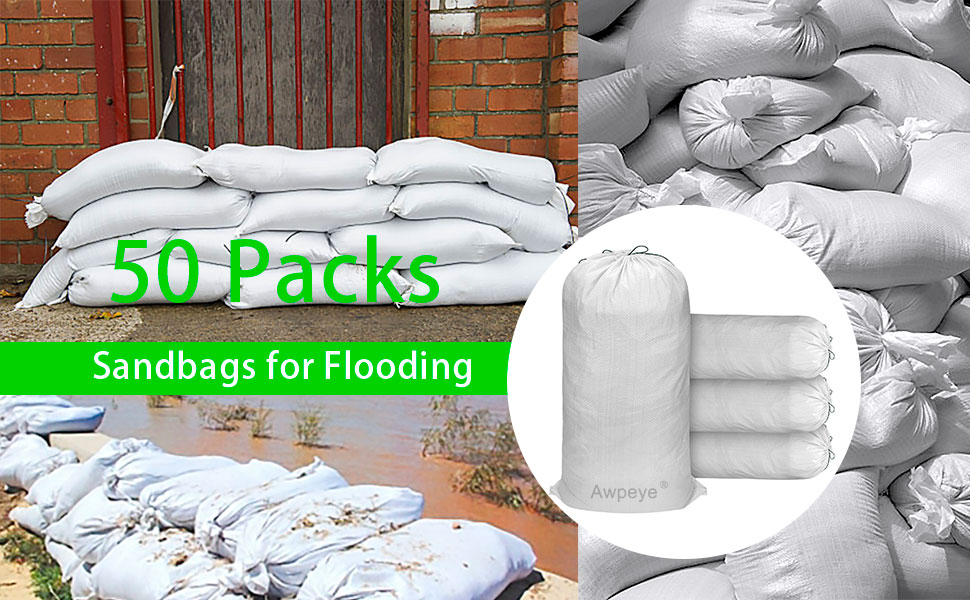 Sand Bags for Flood Control 50 Pack, Empty White Woven