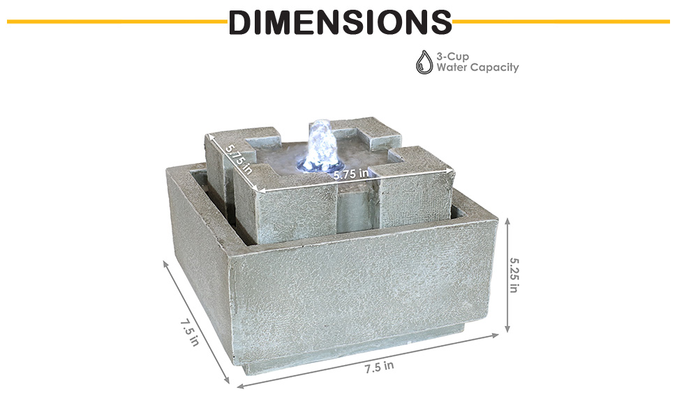 Sunnydaze Square Dynasty Bubbling Indoor Tabletop Water