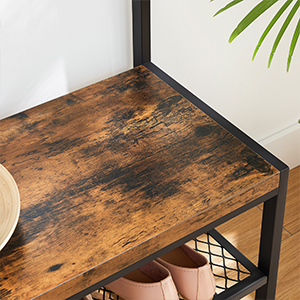 VASAGLE Große Garderobenständer Mit Sitzbank Im Industrie Design, Garderobe Mit 12 Kleiderhaken Und Schuhregal, Flurregal, Flur, Diele, Schlafzimmer, Stabiles Eisengestell, 100kg, Von SONGMICS, HSR86B 14 1