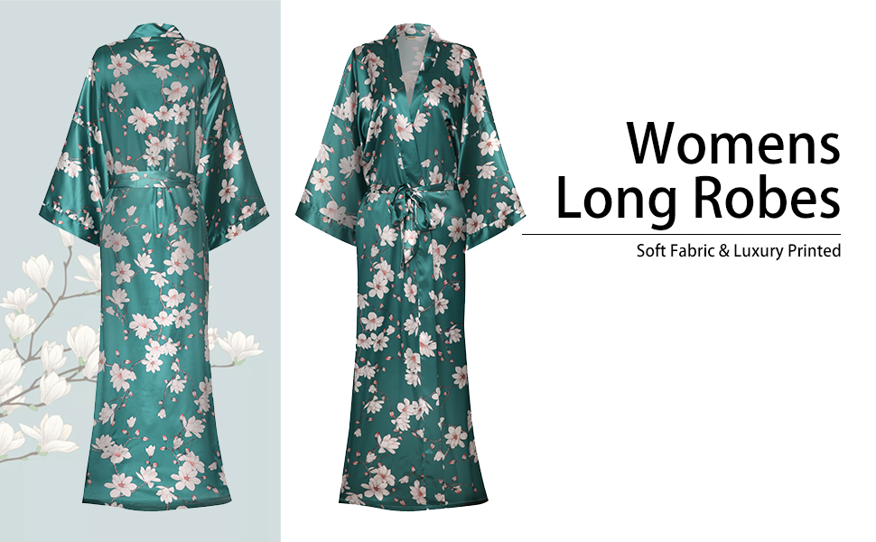 Valennia Womens Plus Size Floral Long Robes Silk Satin Lightweight